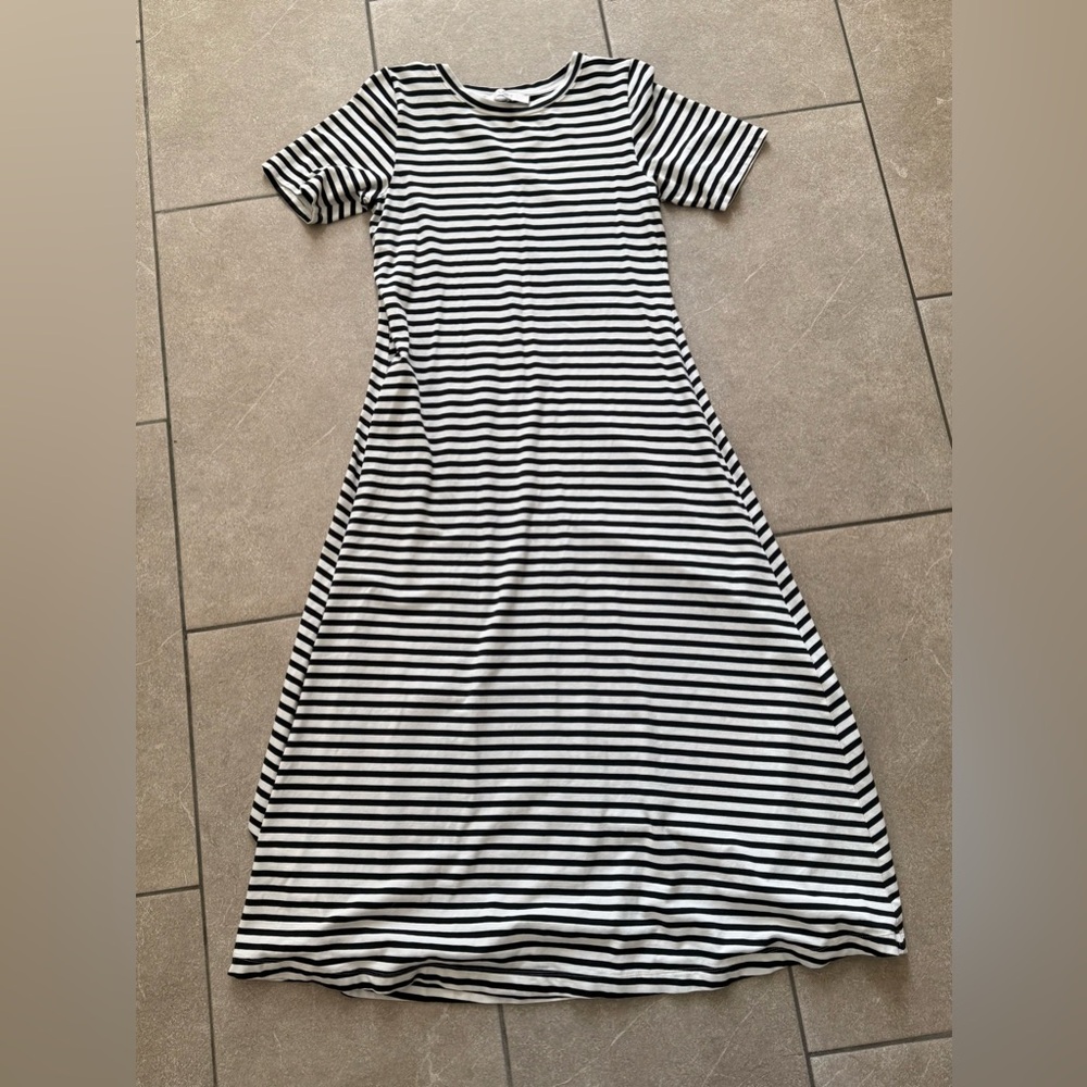 LOFT Black and White Striped Maxi Dress